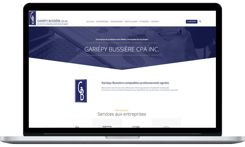 Projet de conception d'un site Web - Gariépy Bussière CPA inc. - Créé par UniversWeb